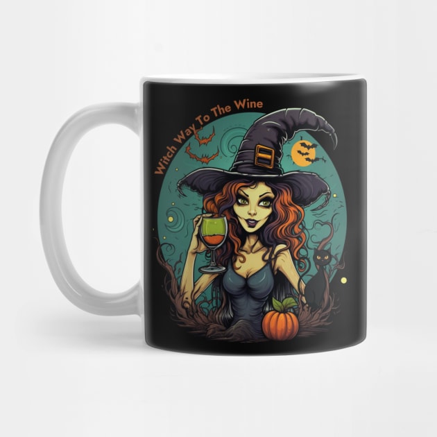 Witch Way To The Wine Women Halloween Witch by Positive Designer